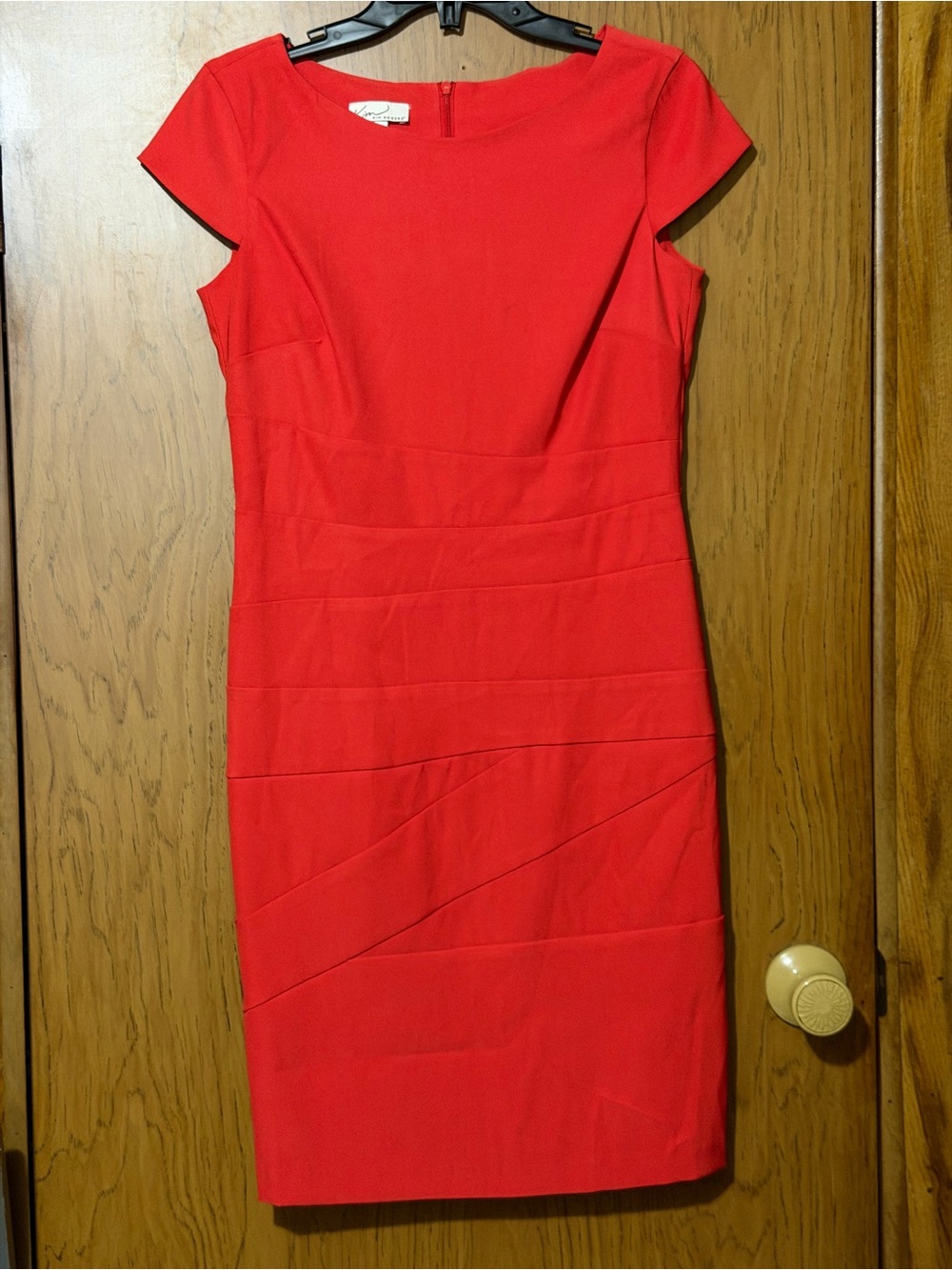 Kim Rogers Red Cap-Sleeve Sheath Midi Dress